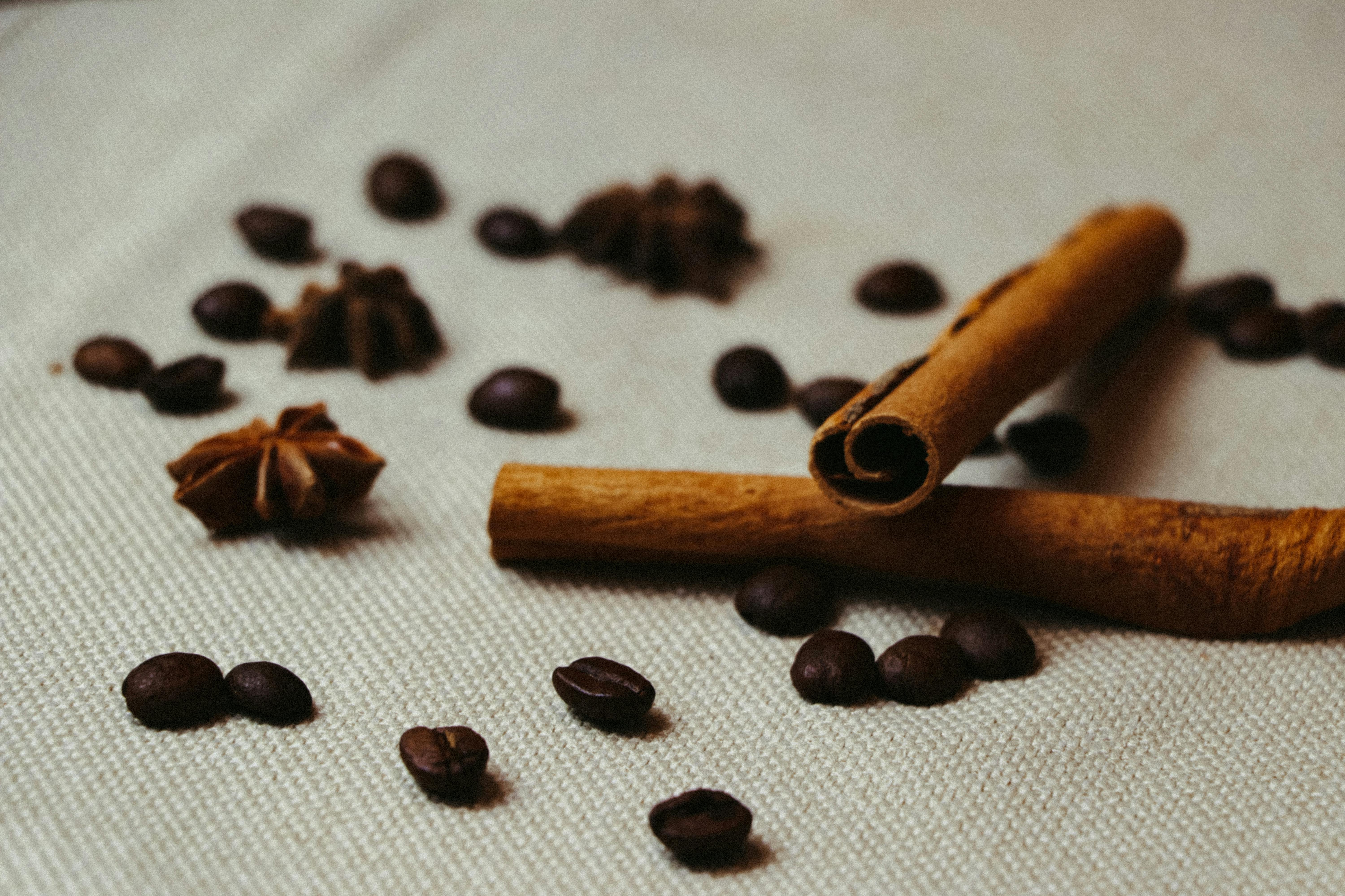 Cinnamon sticks and coffee beans